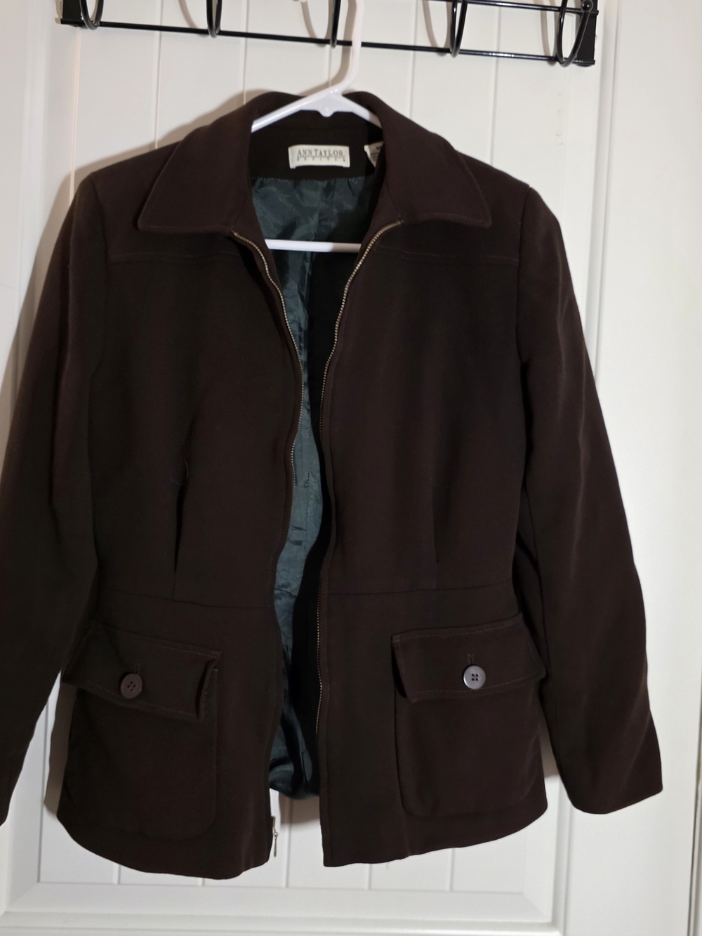 Ann Taylor Dark Brown Zip-Front Blazer Jacket